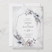 Winter Blue Elegante Watercolor Foliage Hochzeit Einladung (Vorderseite)