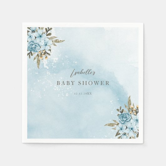 Winter Blue Floral Baby Dusche Serviette (Vorderseite)