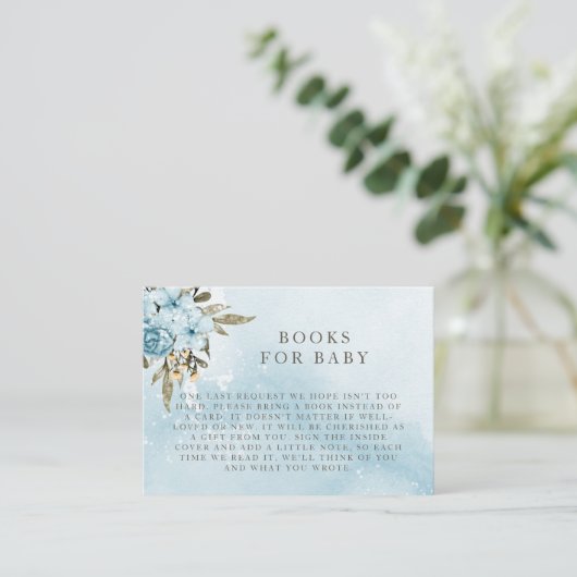Winter Blue Floral Books für Babyverpackungskarten Begleitkarte (Stehend Vorderseite)
