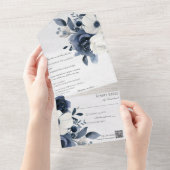 Winter Blue Floral on Marble White QR Code All In One Einladung (Abreißen)