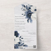 Winter Blue Floral on Marble White QR Code All In One Einladung (Innen Boden)