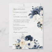 Winter Blue Floral on Marbled White Wedding Einladung (Vorderseite)