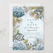 Winter Blue Floral Quinceañera Save The Date (Vorderseite)