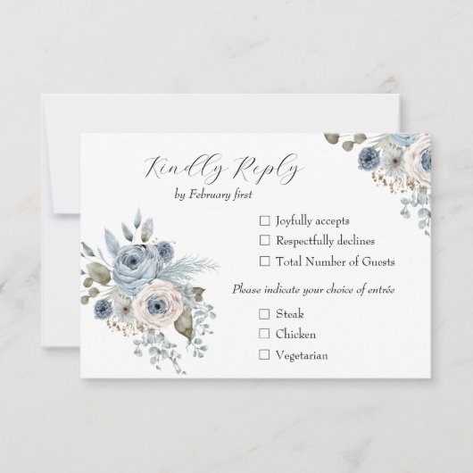Winter Blue Floral RSVP Karte (Vorderseite)