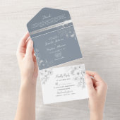 Winter Blue Floral Wedding All In One Einladung (Abreißen)