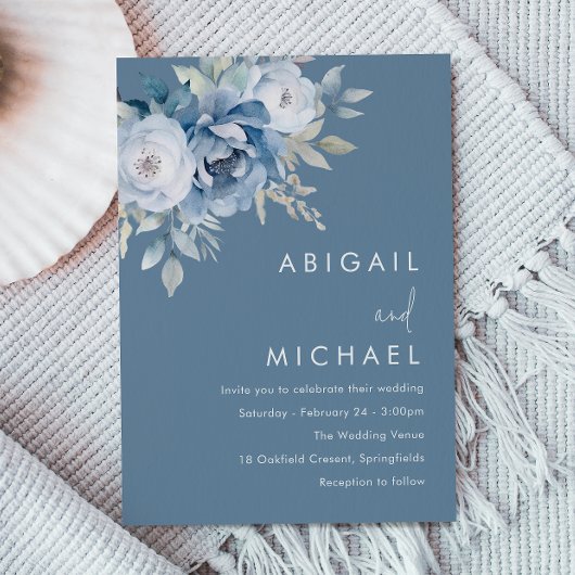 Winter Blue Florals Hochzeitseinladung Einladung