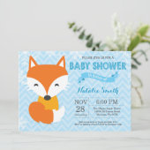 Winter Blue Fox Boy Baby Dusche Einladung (Stehend Vorderseite)