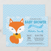 Winter Blue Fox Boy Baby Dusche Einladung (Vorne/Hinten)