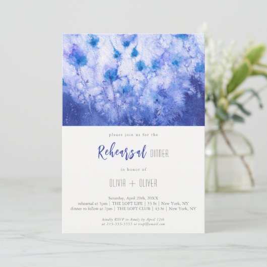 Winter Blue Garden Probe Dinner Einladung (Stehend Vorderseite)