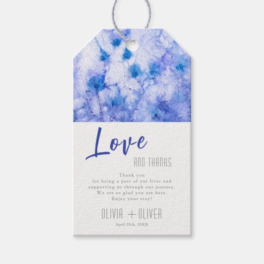 Winter Blue Garden Wedding Liebe und Danke Geschenkanhänger (Vorderseite)