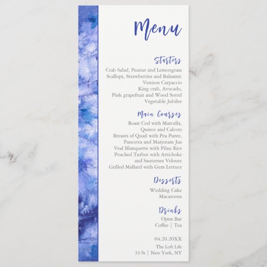 Winter Blue Garden Wedding Menu Menükarte (Vorderseite)