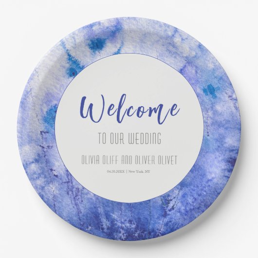 Winter Blue Garden Wedding Willkommen Pappteller (Vorderseite)