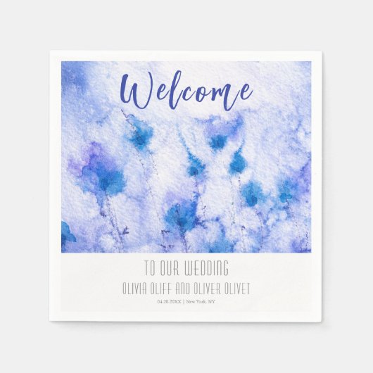 Winter Blue Garden Wedding Willkommen Serviette (Vorderseite)