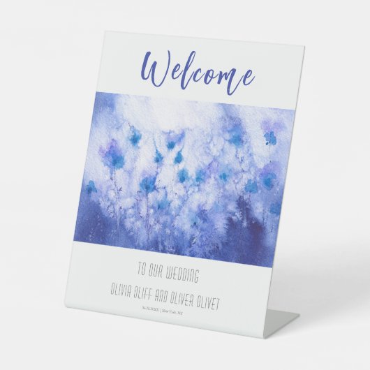 Winter Blue Garden Wedding Willkommen Sockelschild (Vorderseite)