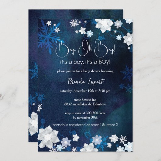Winter Blue Glitzer Baby Boy Dusche Einladung (Vorne/Hinten)