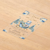 Winter Blue Gold Floral Teddy Bear Baby Dusche Acryleinladungen (Ablage )