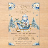 Winter Blue Gold Floral Teddy Bear Baby Dusche Acryleinladungen (Vorderseite)