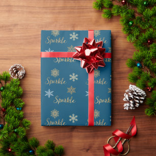 Winter Blue Gold Glitzer Sparkasse   Geschenkpapier