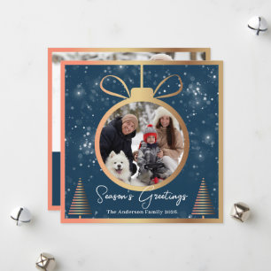 Winter Blue Gold Weihnachtsschmuck 2 Foto Feiertagskarte