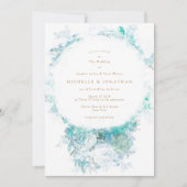Winter Blue Green Blume Boho Wedding Einladung (Vorderseite)