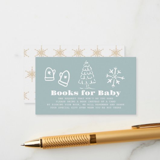 Winter Blue Hand-Drawn Baby Shower Book Request Begleitkarte (Vorderseite/Rückseite Beispiel)