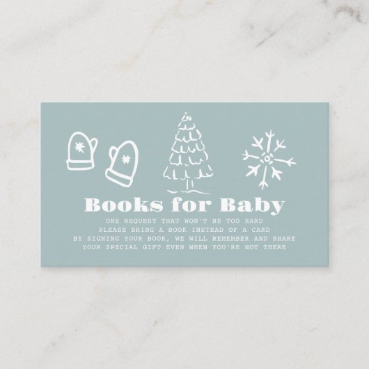 Winter Blue Hand-Drawn Baby Shower Book Request Begleitkarte (Vorderseite)