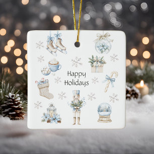 Winter Blue Happy Holidays Watercolor Keramikornament