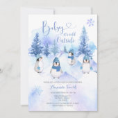 Winter Blue Hat Penguin Snowflakes Baby Dusche Einladung (Vorderseite)