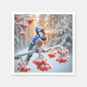 Winter Blue Jay Singing auf einem Roten Berry Tree Serviette (Vorderseite)