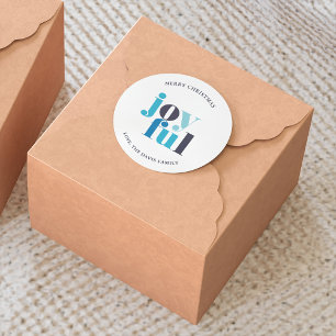 Winter Blue "Joyful" Weihnachten Runder Aufkleber