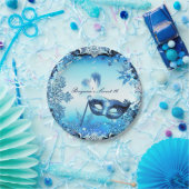 Winter Blue Masquerade Maske & Schneeflocken Elega Pappteller (Party)
