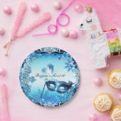 Winter Blue Masquerade Maske & Schneeflocken Elega Pappteller (Party)