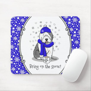 Winter Blue Old English Sheepdog Dog (Grau 1) Nied Mousepad