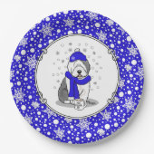 Winter Blue Old English Sheepdog Dog (Grau 1) Nied Pappteller (Vorderseite)