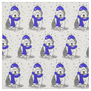 Winter Blue Old English Sheepdog Dog (Grau 1) Nied Stoff