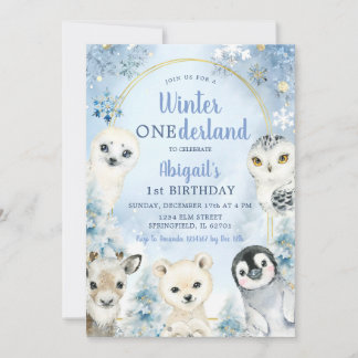 Winter Blue Onederland Waldtiere Geburtstag Einladung