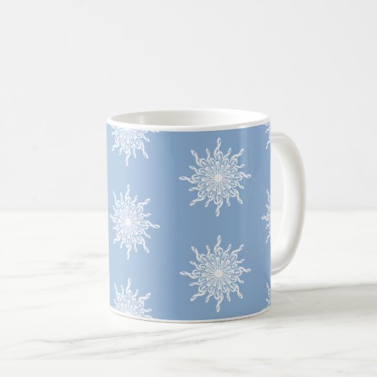 Winter Blue Ornamental G-Clef Snowflake Muster Kaffeetasse (VorderseiteRechts)