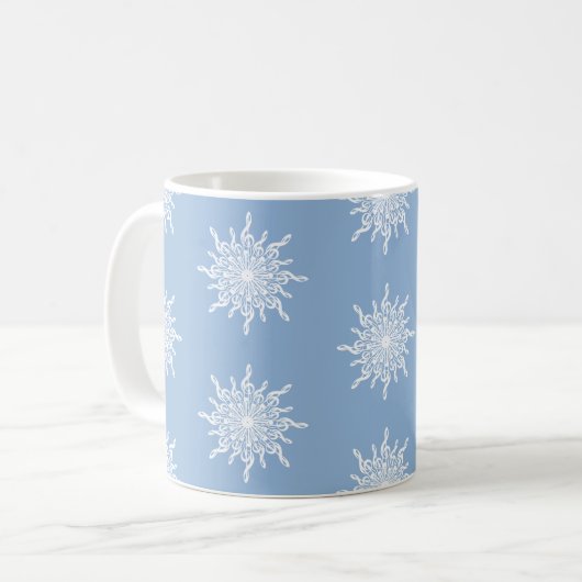 Winter Blue Ornamental G-Clef Snowflake Muster Kaffeetasse (Vorderseite Links)