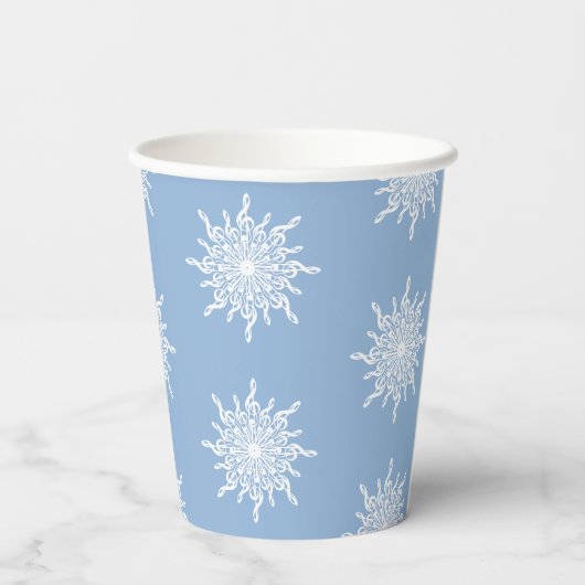 Winter Blue Ornamental G-Clef Snowflake Muster Pappbecher (Rückseite)