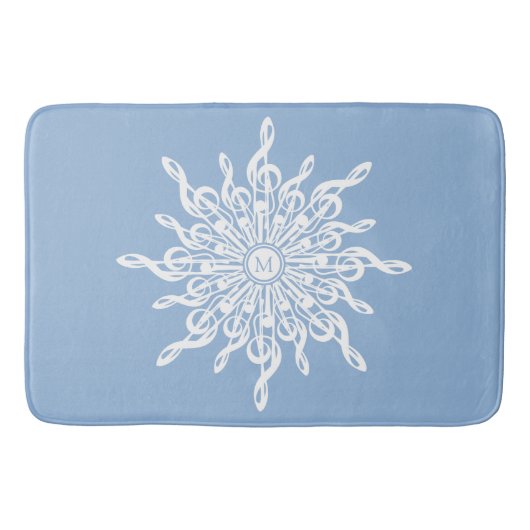 Winter Blue Ornamental Monogram G-Clef Snowflake Badematte (Vorderseite)