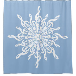 Winter Blue Ornamental Monogram G-Clef Snowflake Duschvorhang