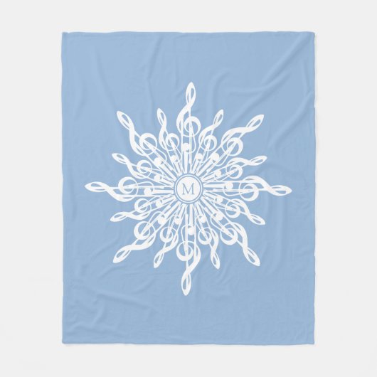 Winter Blue Ornamental Monogram G-Clef Snowflake Fleecedecke (Vorderseite)