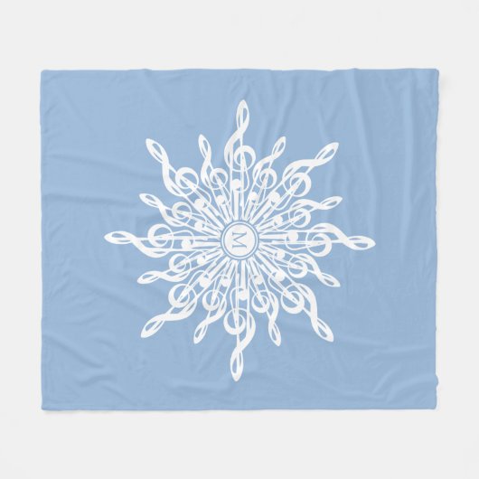Winter Blue Ornamental Monogram G-Clef Snowflake Fleecedecke (Vorderseite (Horizontal))