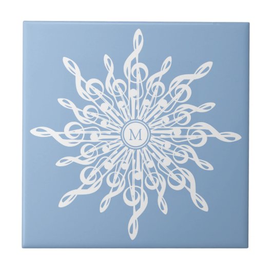 Winter Blue Ornamental Monogram G-Clef Snowflake Fliese (Vorderseite)