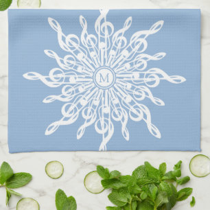Winter Blue Ornamental Monogram G-Clef Snowflake Geschirrtuch