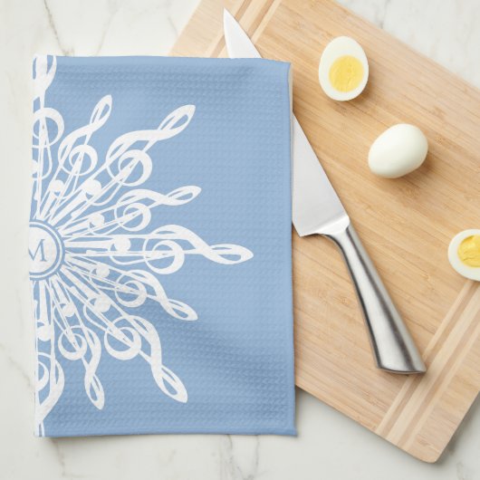 Winter Blue Ornamental Monogram G-Clef Snowflake Geschirrtuch (Viertel Falte)