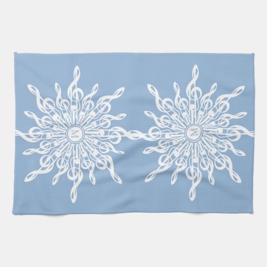 Winter Blue Ornamental Monogram G-Clef Snowflake Geschirrtuch (Horizontal)