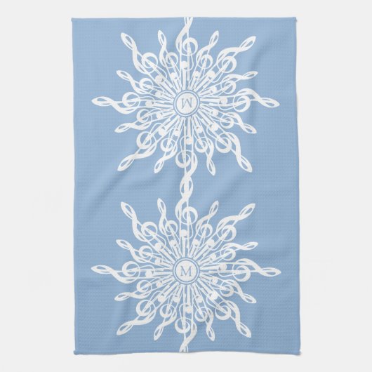 Winter Blue Ornamental Monogram G-Clef Snowflake Geschirrtuch (Vertikal)