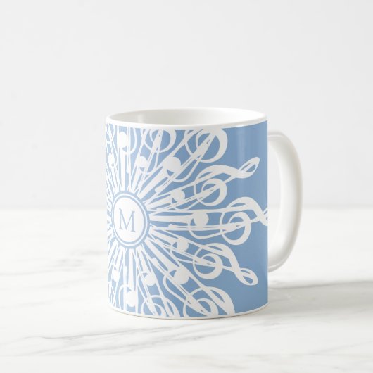 Winter Blue Ornamental Monogram G-Clef Snowflake Kaffeetasse (VorderseiteRechts)