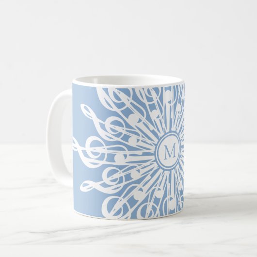 Winter Blue Ornamental Monogram G-Clef Snowflake Kaffeetasse (Vorderseite Links)